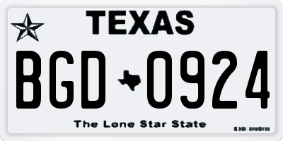 TX license plate BGD0924