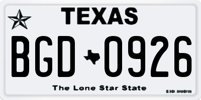 TX license plate BGD0926