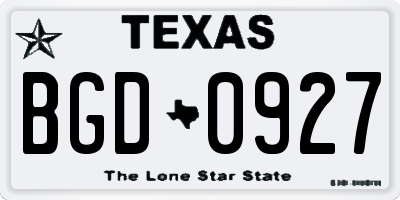 TX license plate BGD0927