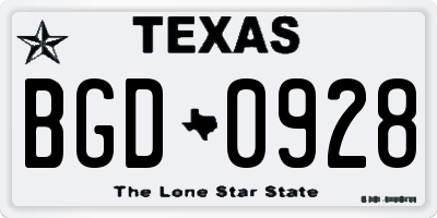 TX license plate BGD0928