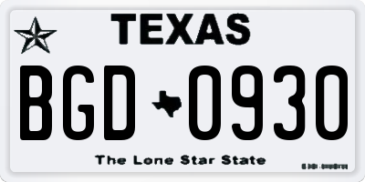 TX license plate BGD0930