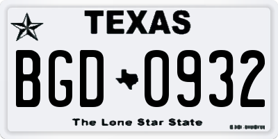 TX license plate BGD0932