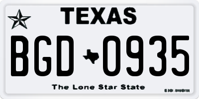 TX license plate BGD0935