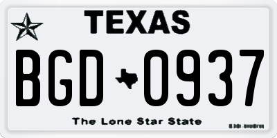 TX license plate BGD0937