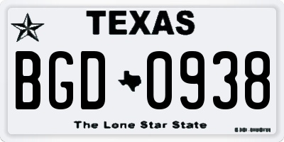 TX license plate BGD0938