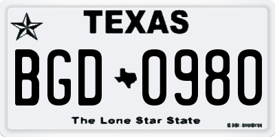 TX license plate BGD0980