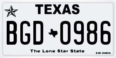 TX license plate BGD0986