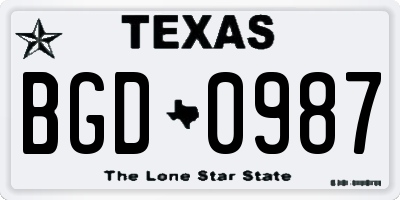 TX license plate BGD0987