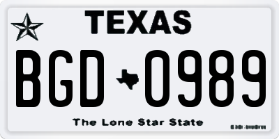 TX license plate BGD0989