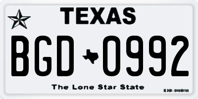 TX license plate BGD0992