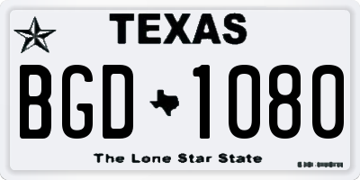 TX license plate BGD1080