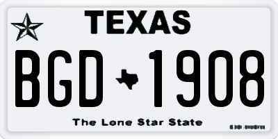 TX license plate BGD1908