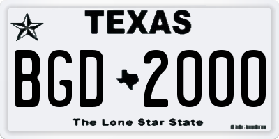TX license plate BGD2000