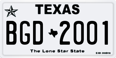 TX license plate BGD2001