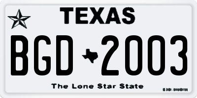 TX license plate BGD2003