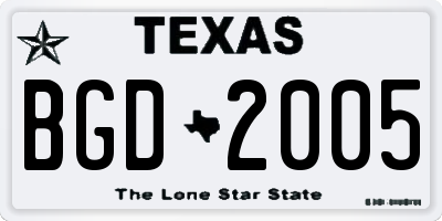 TX license plate BGD2005
