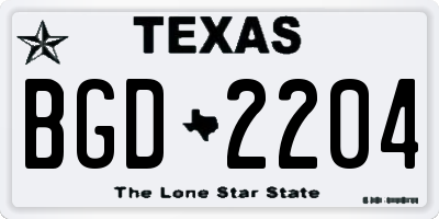 TX license plate BGD2204
