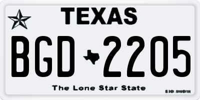 TX license plate BGD2205
