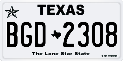 TX license plate BGD2308