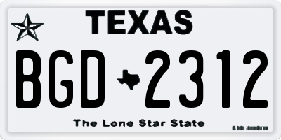 TX license plate BGD2312