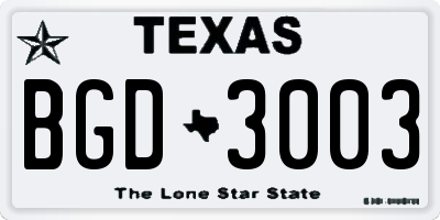 TX license plate BGD3003