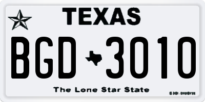 TX license plate BGD3010