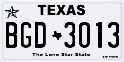 TX license plate BGD3013