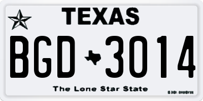 TX license plate BGD3014
