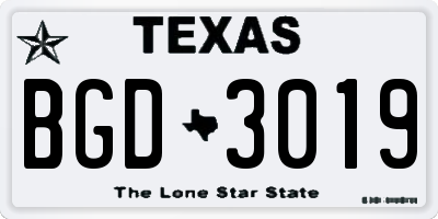 TX license plate BGD3019