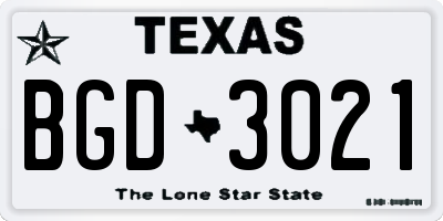 TX license plate BGD3021