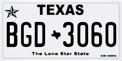 TX license plate BGD3060