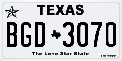 TX license plate BGD3070