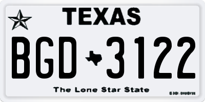 TX license plate BGD3122