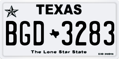 TX license plate BGD3283