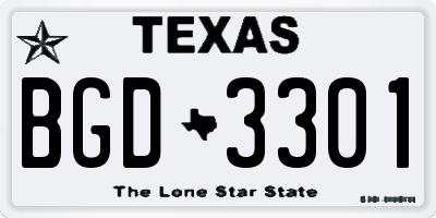 TX license plate BGD3301