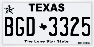 TX license plate BGD3325