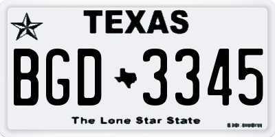 TX license plate BGD3345
