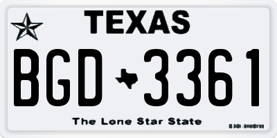 TX license plate BGD3361