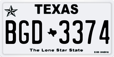 TX license plate BGD3374