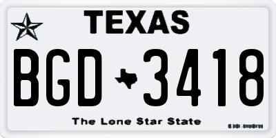 TX license plate BGD3418