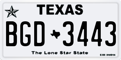 TX license plate BGD3443