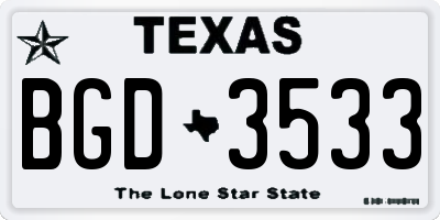 TX license plate BGD3533