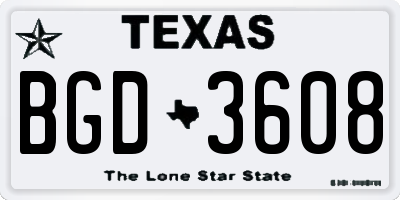 TX license plate BGD3608