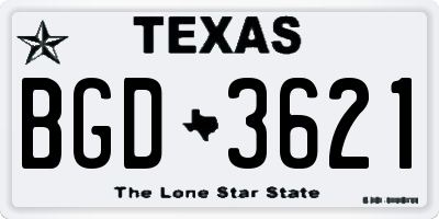 TX license plate BGD3621