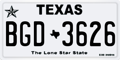 TX license plate BGD3626