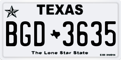 TX license plate BGD3635
