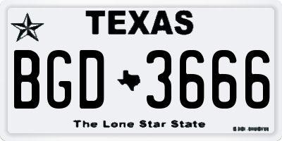 TX license plate BGD3666