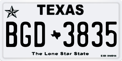 TX license plate BGD3835