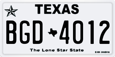 TX license plate BGD4012