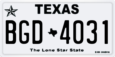 TX license plate BGD4031
